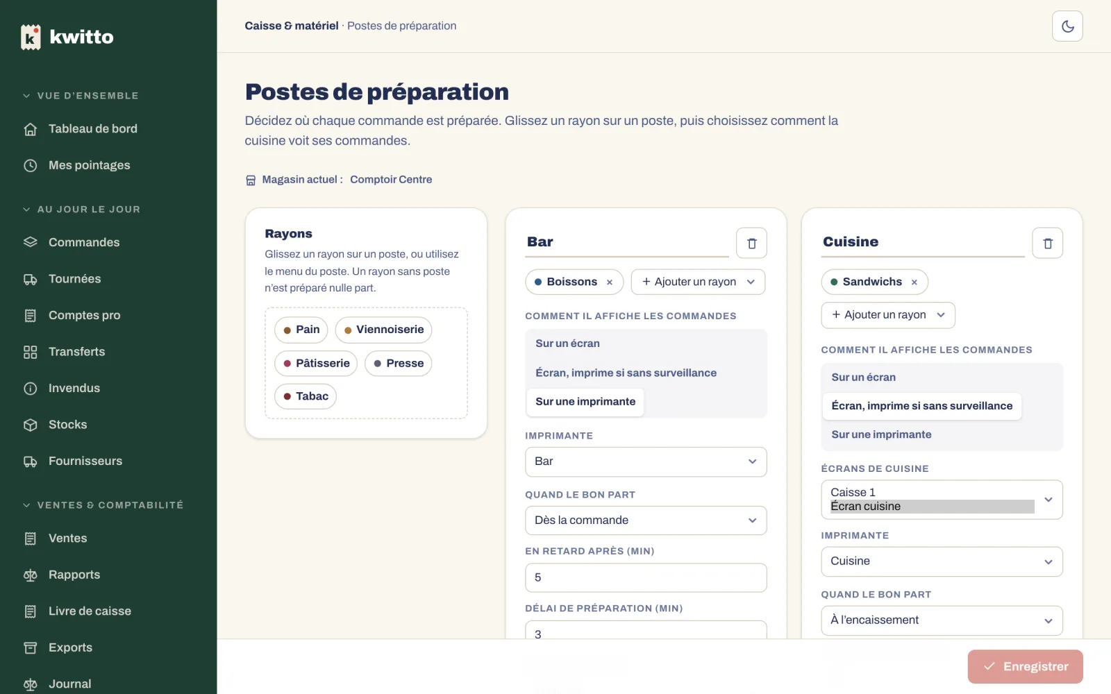 Les postes de préparation et les rayons qu’ils servent